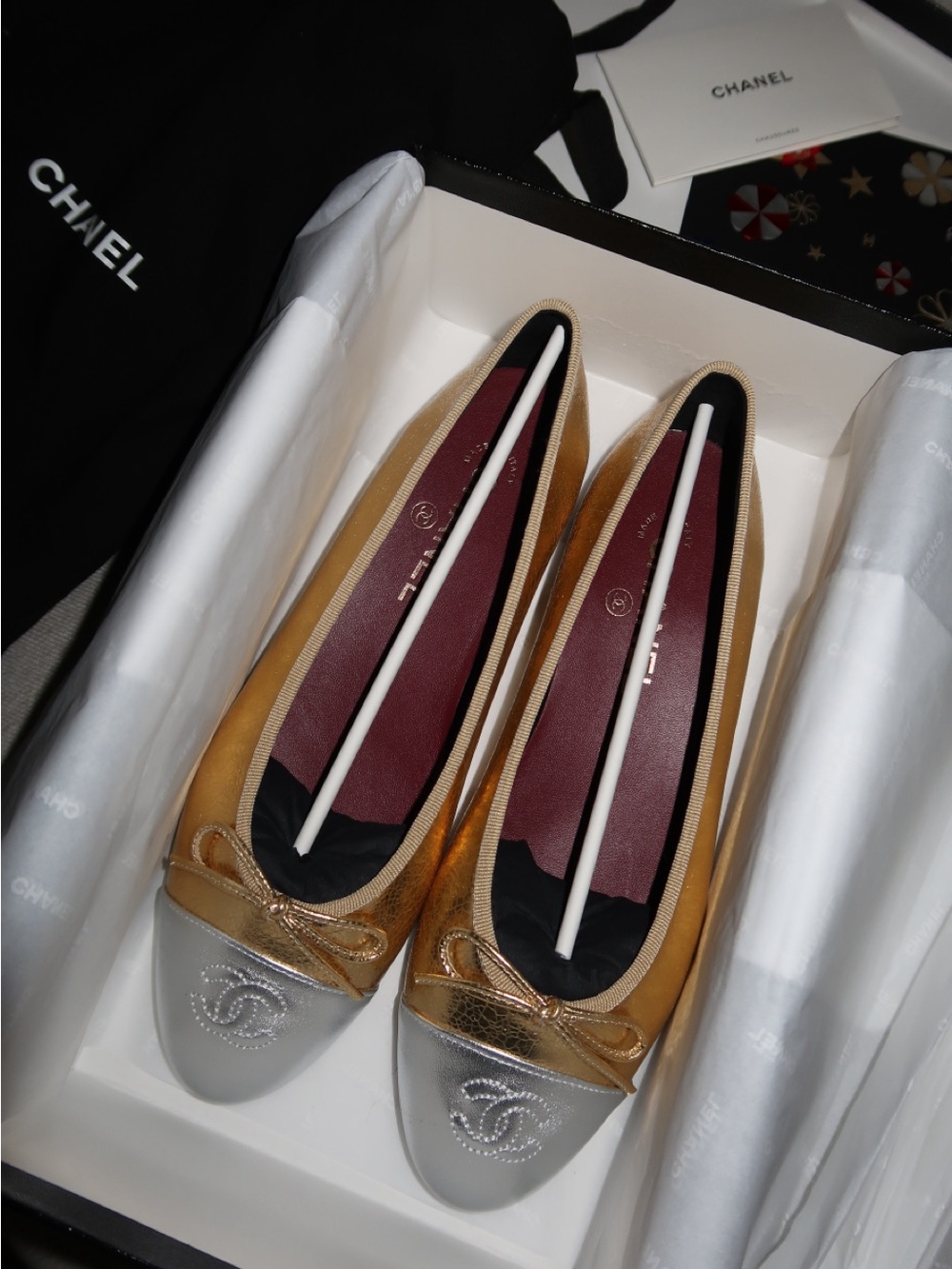 Chanel 26X Holiday Flats Gold & Silver | Size 39C